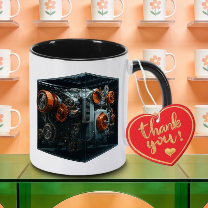 Tailorly Black Accent 11 oz Mug - a single ceramic coffee mug featuring an engine design tea milk or water this durable drinkware a thoughtful
