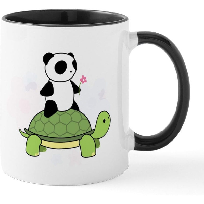 Tailorly Black Accent 11 oz Mug - turtle and panda