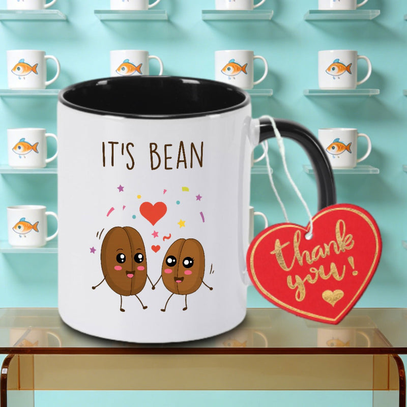 Tailorly Black Accent 11 oz Mug - cute couple with heart and confetti