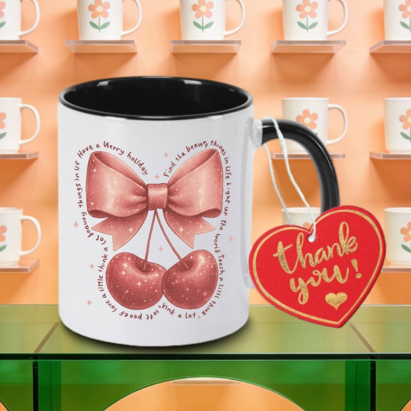 Tailorly Black Accent 11 oz Mug - single pink bow logo