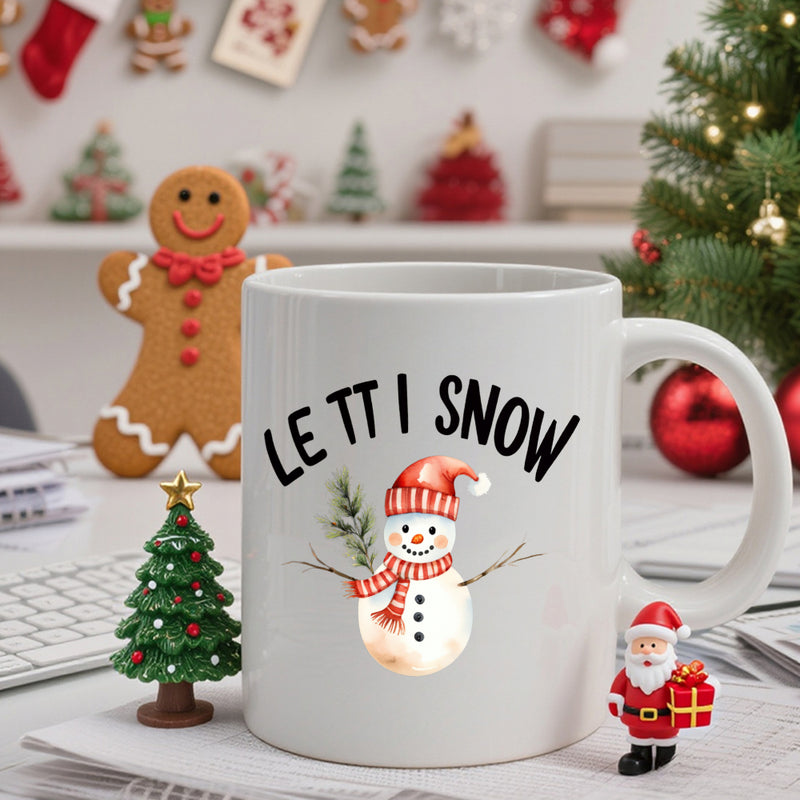 Tailorly White Ceramic 11 oz Mug - Let It Snow Smiling Winter Figure Wearing Red Scarf And Hat Festive Snowman