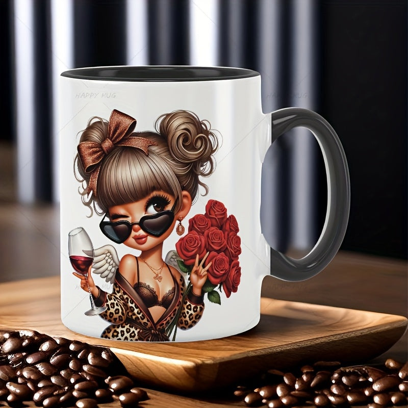 Tailorly Black Accent 11 oz Mug - stylish girl holding