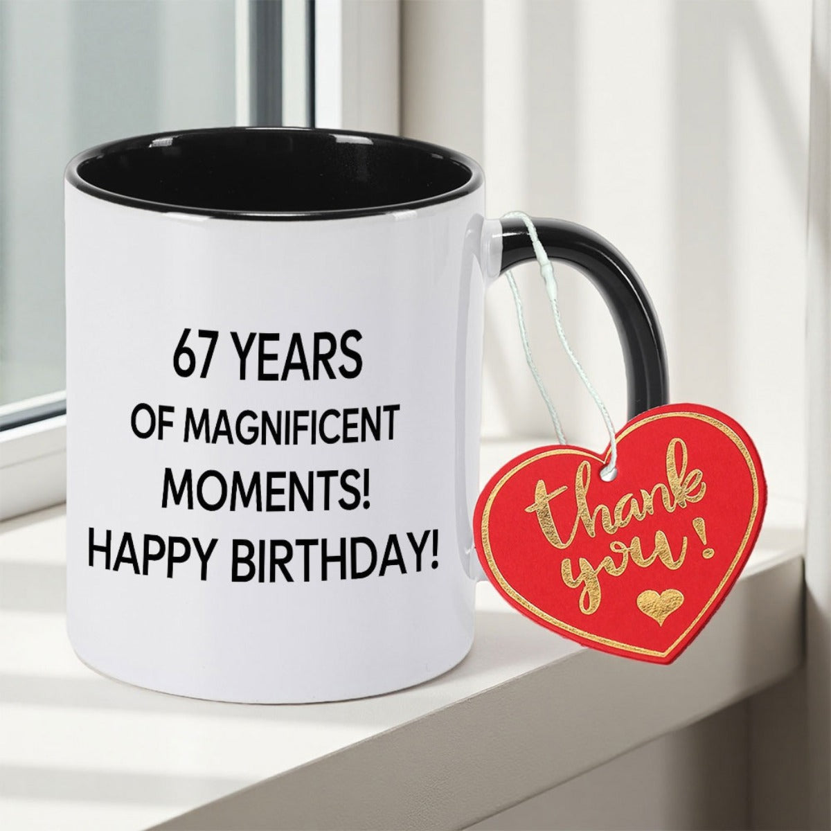 Tailorly Black Accent 11 oz Mug - 1pc with 67 Years of Print Double Sided Print Ceramic Mug Preppy Tea Mug Heat Resistant Floral Print Christmas Travel
