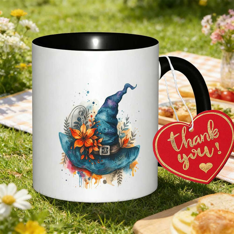 Tailorly Black Accent 11 oz Mug - halloween witch hat