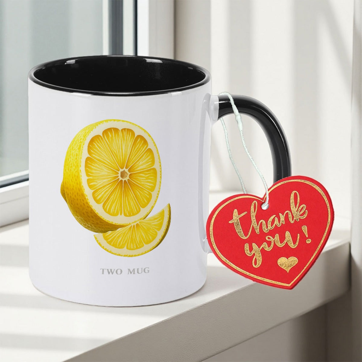 Tailorly Black Accent 11 oz Mug - vibrant lemon print