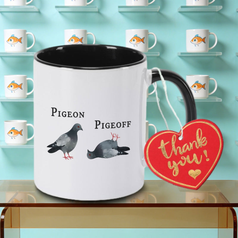 Tailorly Black Accent 11 oz Mug - Standing and Fallen Pigeons Design Logo