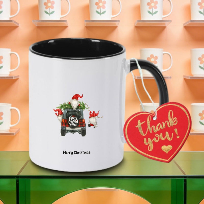 Tailorly Black Accent 11 oz Mug - a single ceramic coffee mug featuring a festive santa truck design tea milk or water this a great birthday gift for