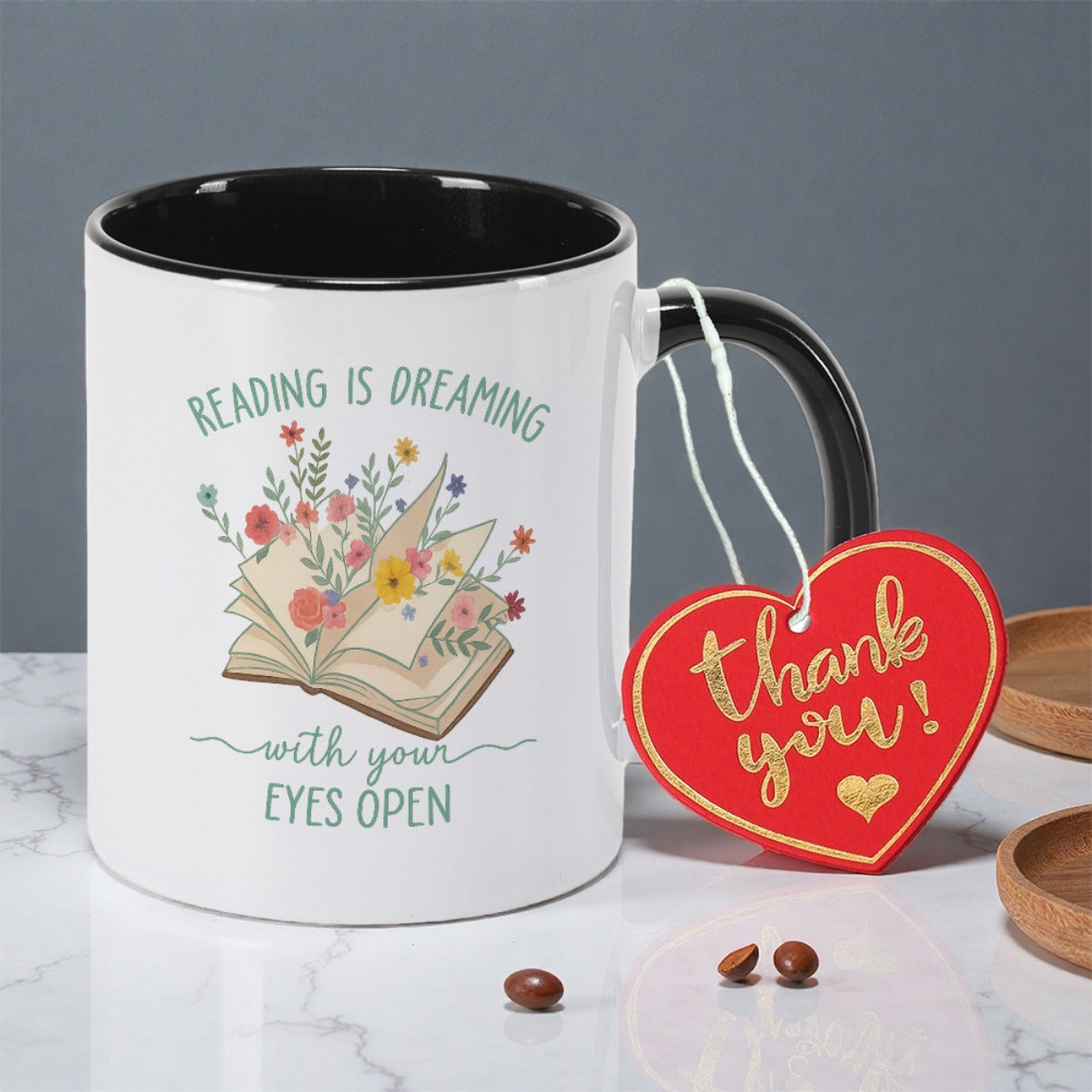Tailorly Black Accent 11 oz Mug - floral with the motivational quote reading is