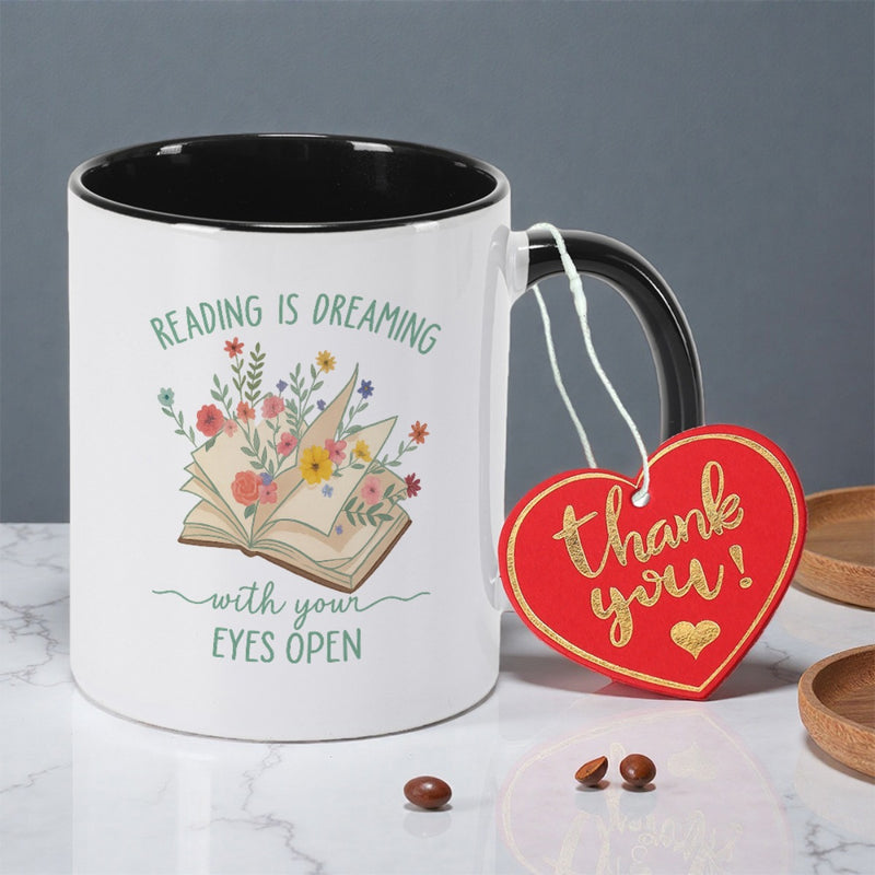 Tailorly Black Accent 11 oz Mug - floral with the motivational quote reading is