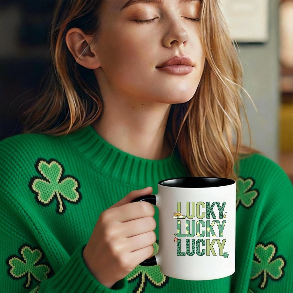 Tailorly Black Accent 11 oz Mug - shamrock irish hat