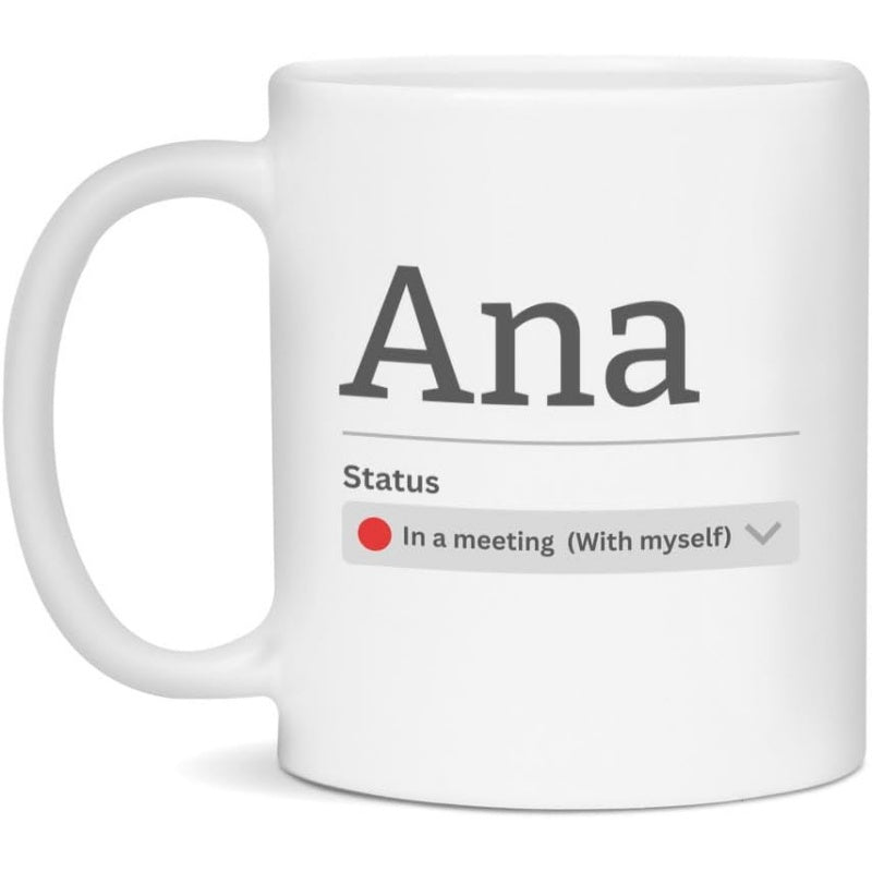 Tailorly White Ceramic 11 oz Mug - Ana Status In A Meeting With Myself Minimalist Interface Ui Status Bar With Red Dot Mug