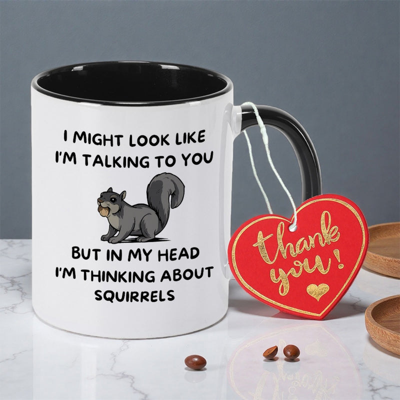 Tailorly Black Accent 11 oz Mug - squirrel print