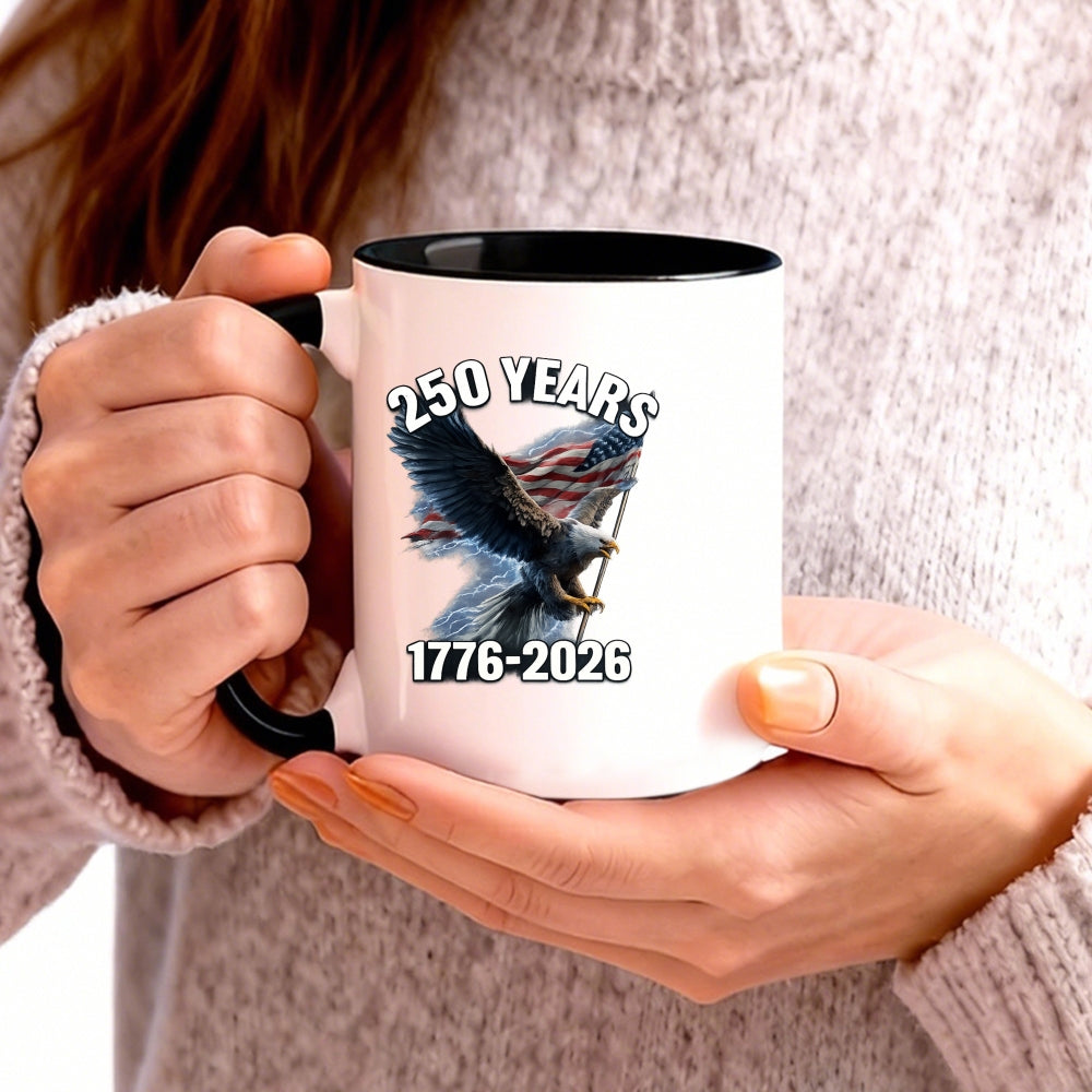 Tailorly Black Accent 11 oz Mug - holding flag flag 1776 2026 commemorative years