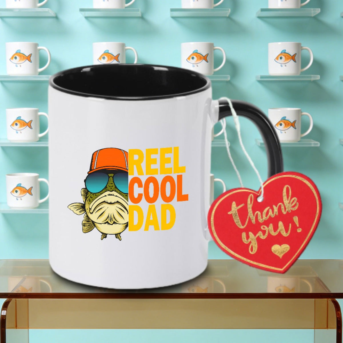 Tailorly Black Accent 11 oz Mug - Fishing themed with glasses hat logo
