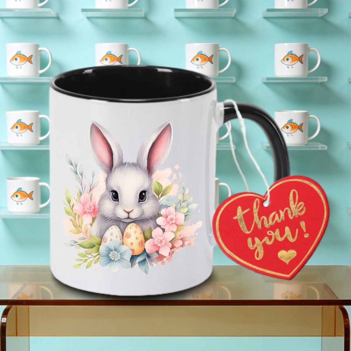 Tailorly Black Accent 11 oz Mug - Easter Bunny Logo