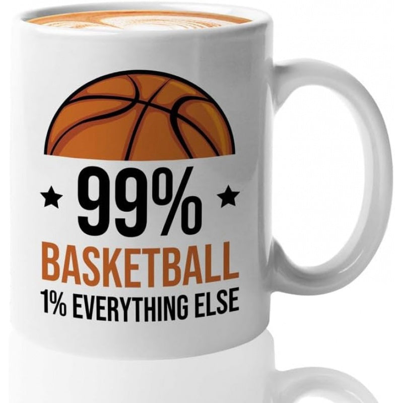 Tailorly White Ceramic 11 oz Mug - 99 Basketball 1 Everything Else Classic Textured Orange Basketball Graphic Featuring Small Black Stars Basketball