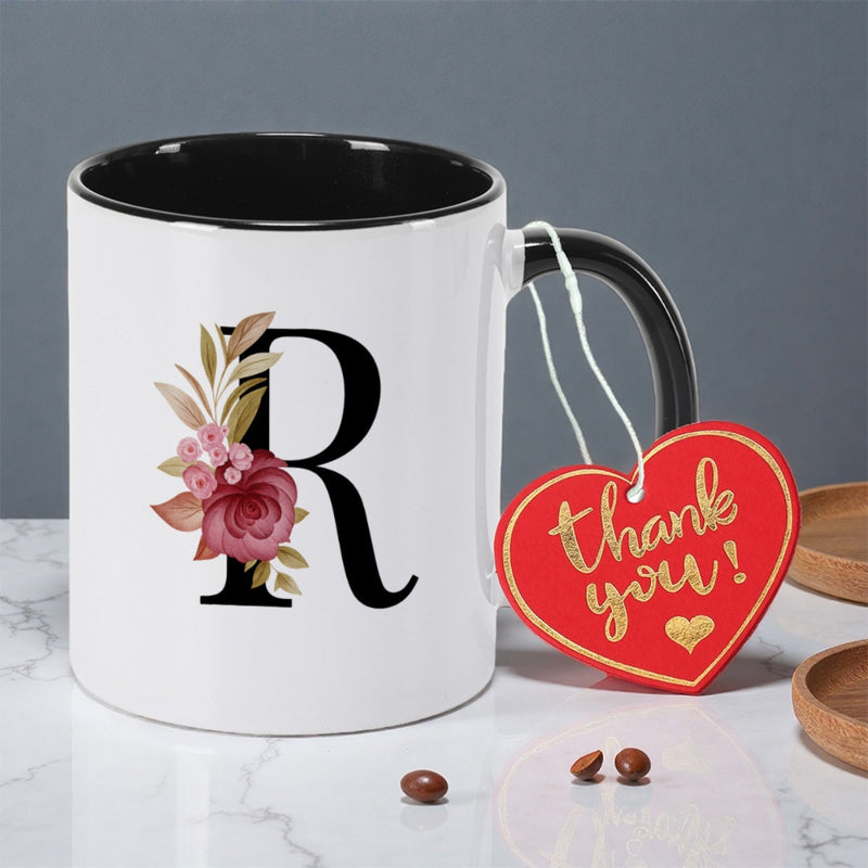 Tailorly Black Accent 11 oz Mug - floral letters print