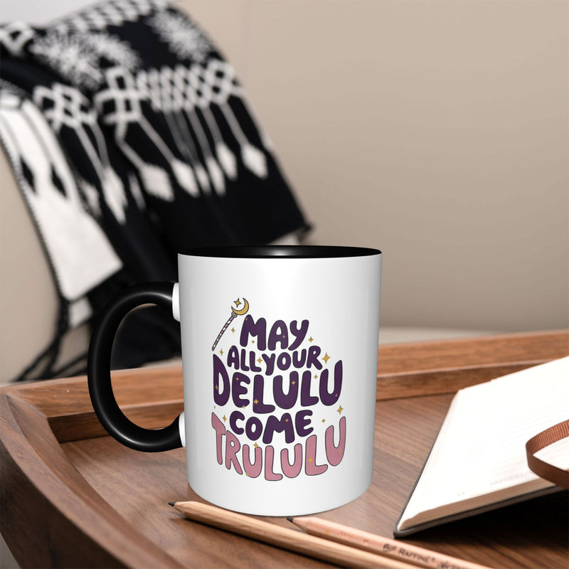 Tailorly Black Accent 11 oz Mug - Moon Wand Purple May All Your Delulu Come