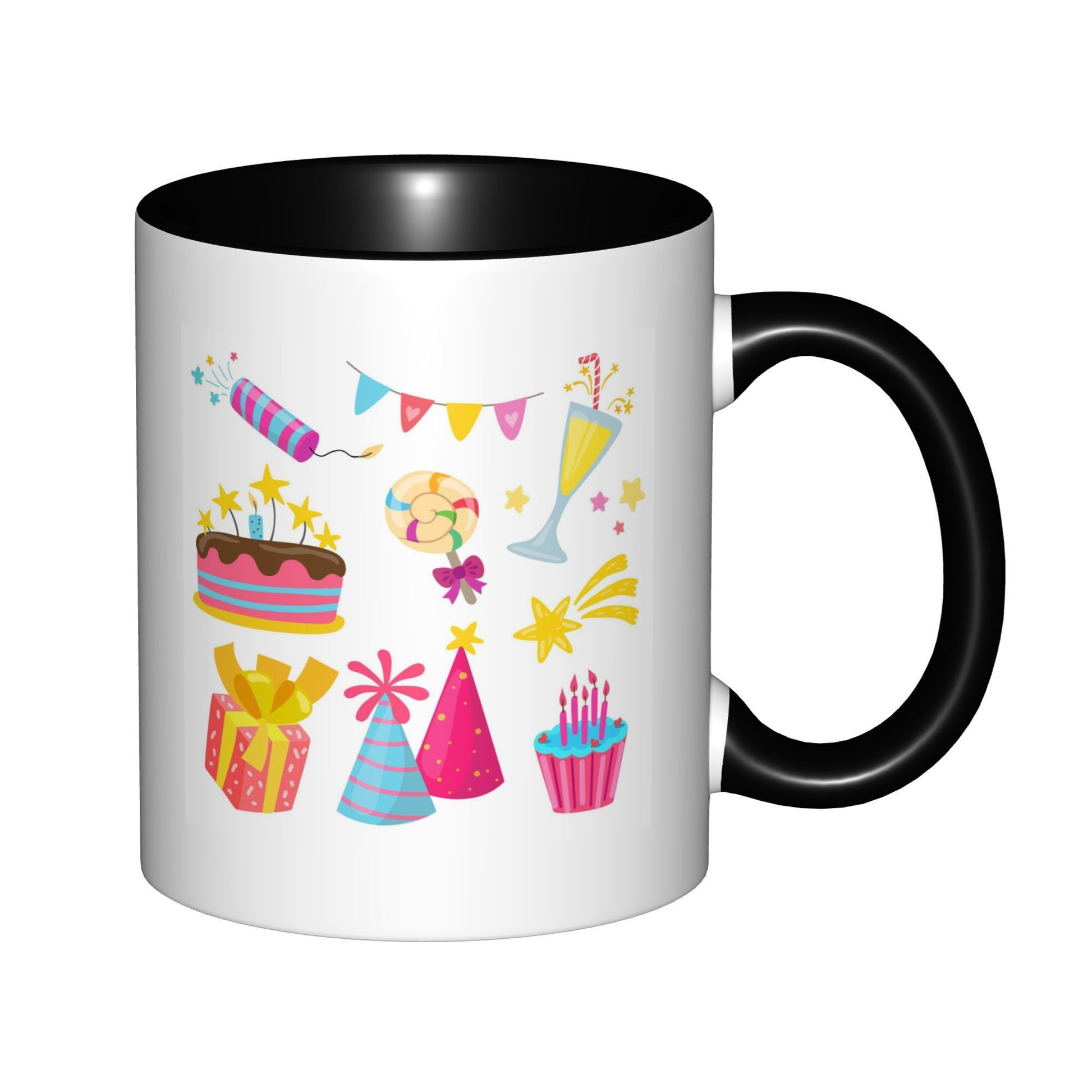 Tailorly Black Accent 11 oz Mug - collage cake birthday text vibrant festive