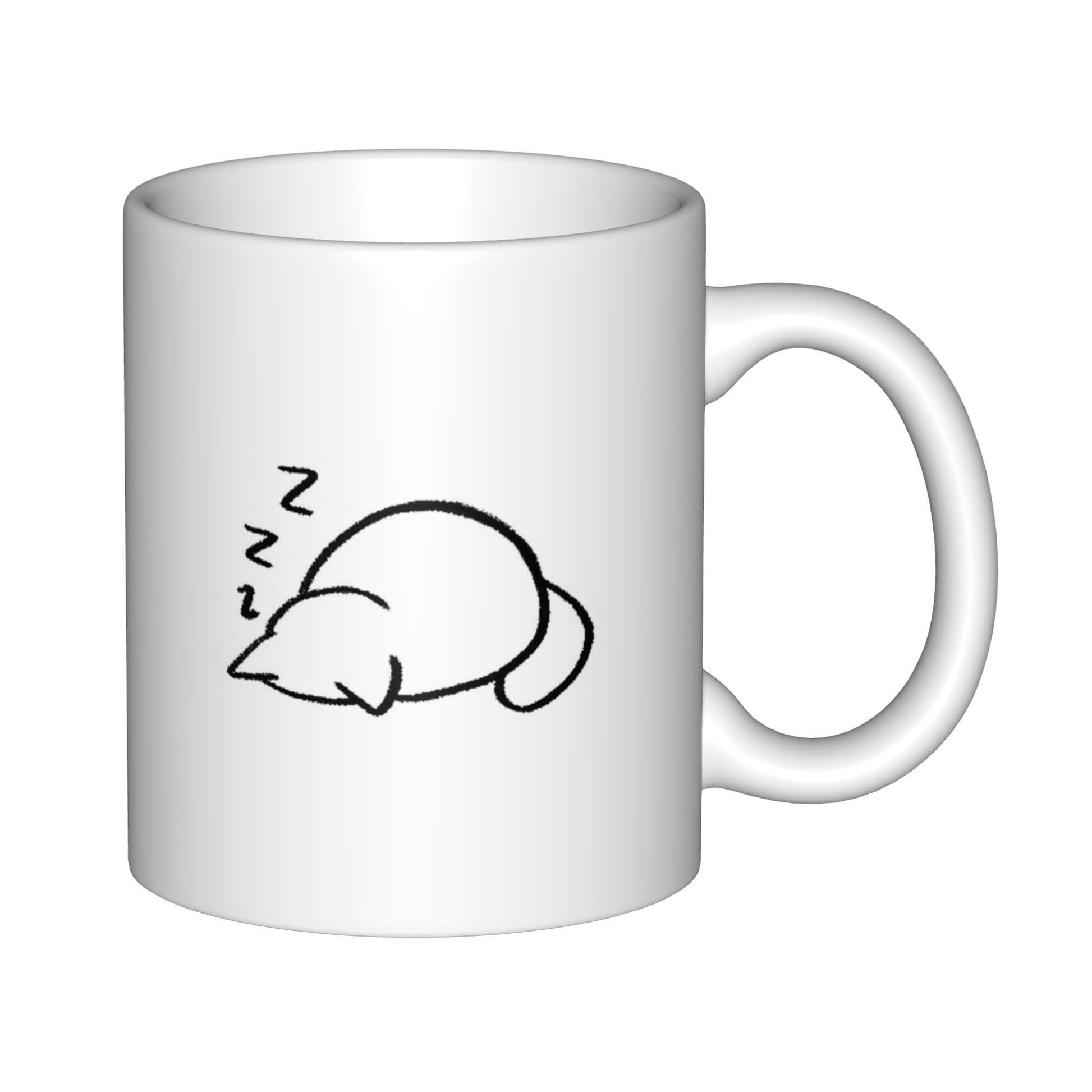 Tailorly White Ceramic 11 oz Mug - Minimalist Black Line Drawing Of A Curled Up Sleeping Cat
