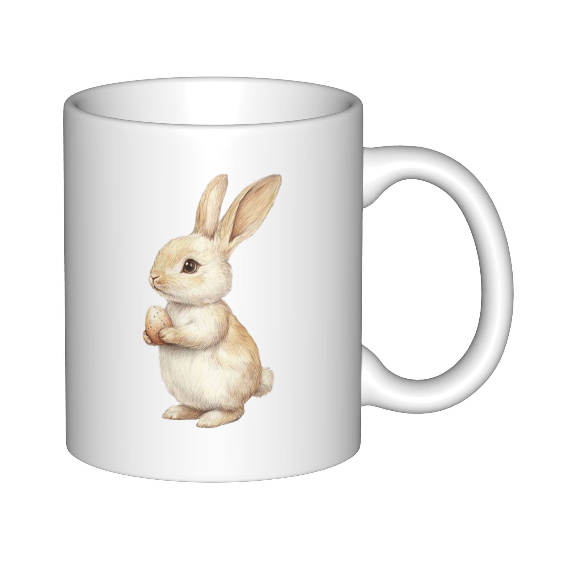 Tailorly White Ceramic 11 oz Mug - Soft Watercolor Beige Rabbit Sitting Peacefully On A Pure White Background Rabbit