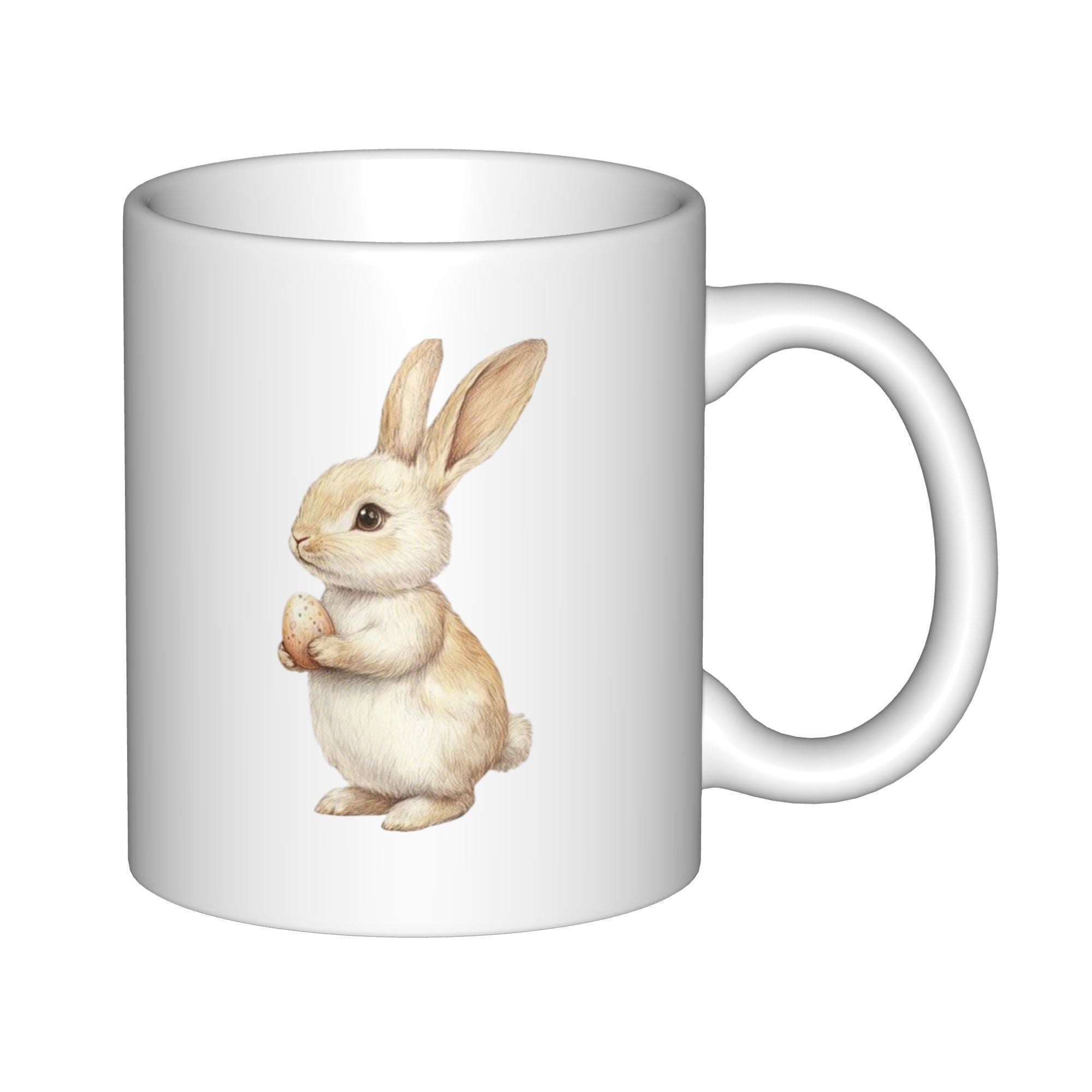 Tailorly White Ceramic 11 oz Mug - Soft Watercolor Beige Rabbit Sitting Peacefully On A Pure White Background Rabbit