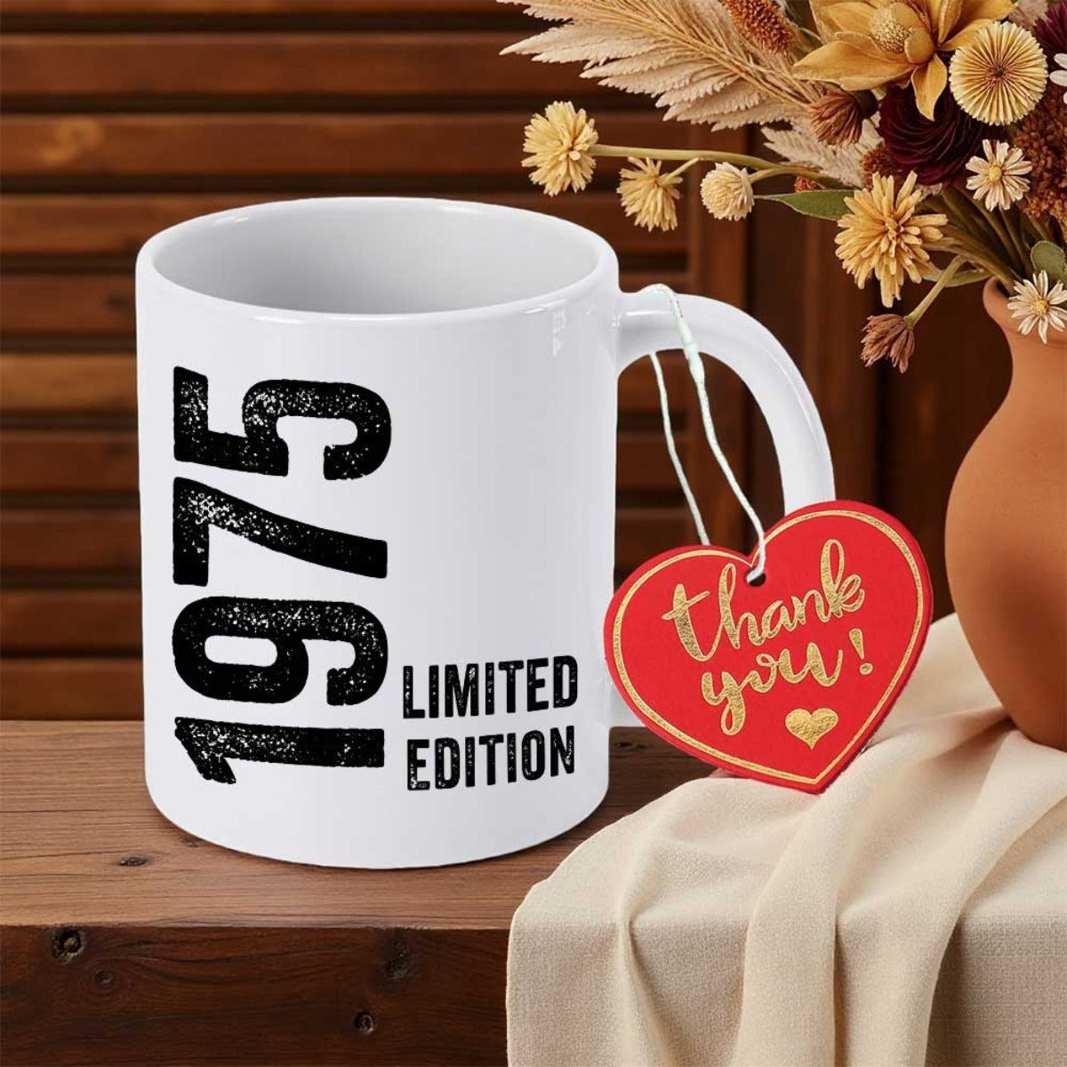 Tailorly White Ceramic 11 oz Mug - 1975 Limited Edition Minimalist Distressed Vintage Style Bold Typography On Classic
