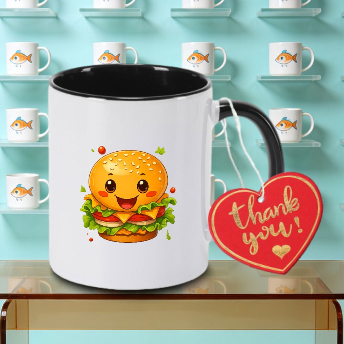 Tailorly Black Accent 11 oz Mug - Cute Burger Birthday Logo