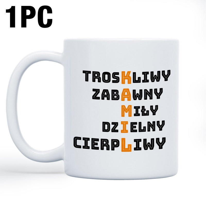 Tailorly White Ceramic 11 oz Mug - Minimalist Style White Ceramic With Typographic Acrostic Design Mug