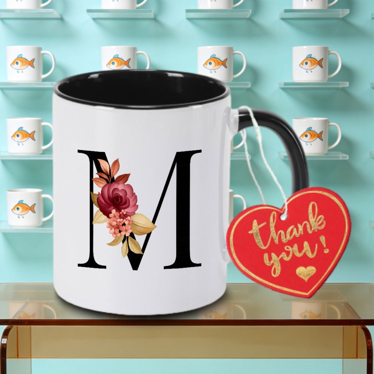 Tailorly Black Accent 11 oz Mug - Floral monogram logo