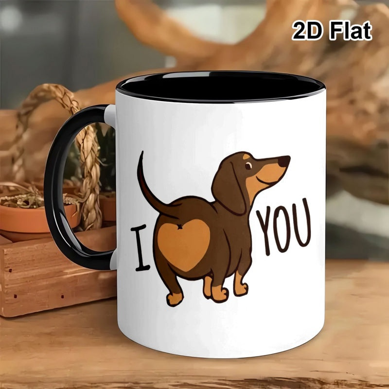 Tailorly Black Accent 11 oz Mug - a dachshund and "i love you" text in black and white