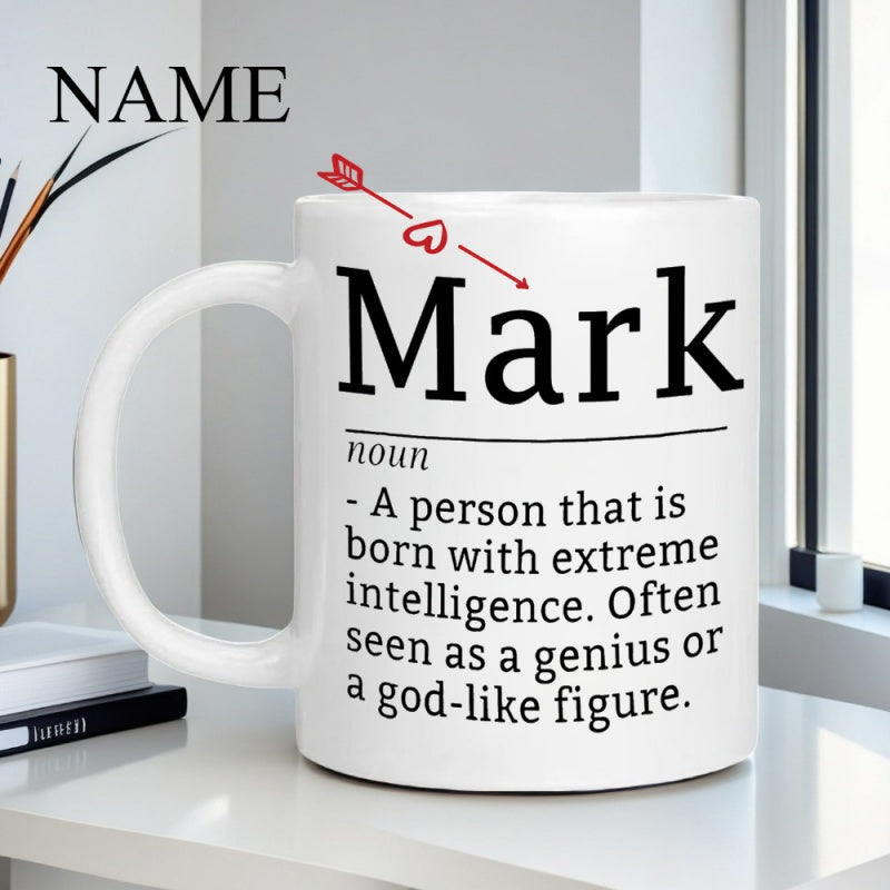 Tailorly White Ceramic 11 oz Mug - Mark Definition Personalized White Ceramic Coffee Cup With Minimalist Text And Heart Arrow Mug