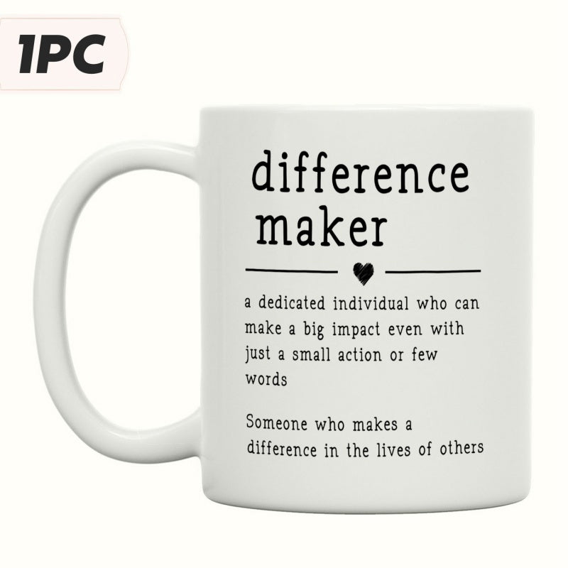 Tailorly White Ceramic 11 oz Mug - Difference Maker Minimalist White Ceramic Vessel With Inspirational Dictionary Style Typography Definition Mug