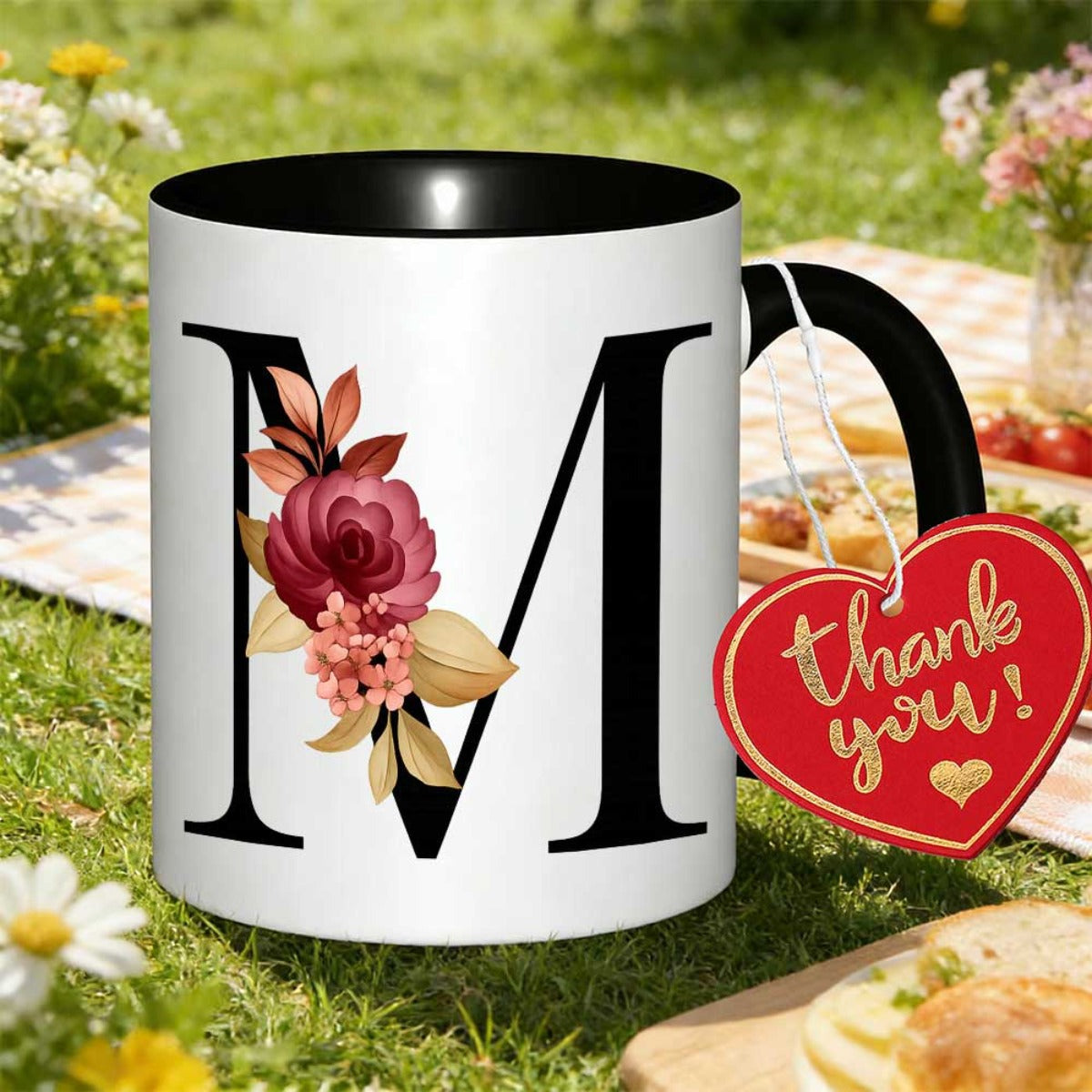 Tailorly Black Accent 11 oz Mug - elegant floral monogram