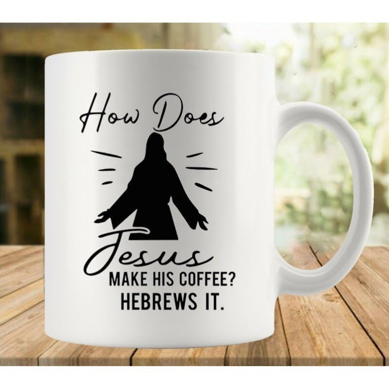 Tailorly White Ceramic 11 oz Mug - How Does Jesus Make His Coffee Hebrews It Minimalist Divine Figure Silhouette With Radiating Light Beams Jesus