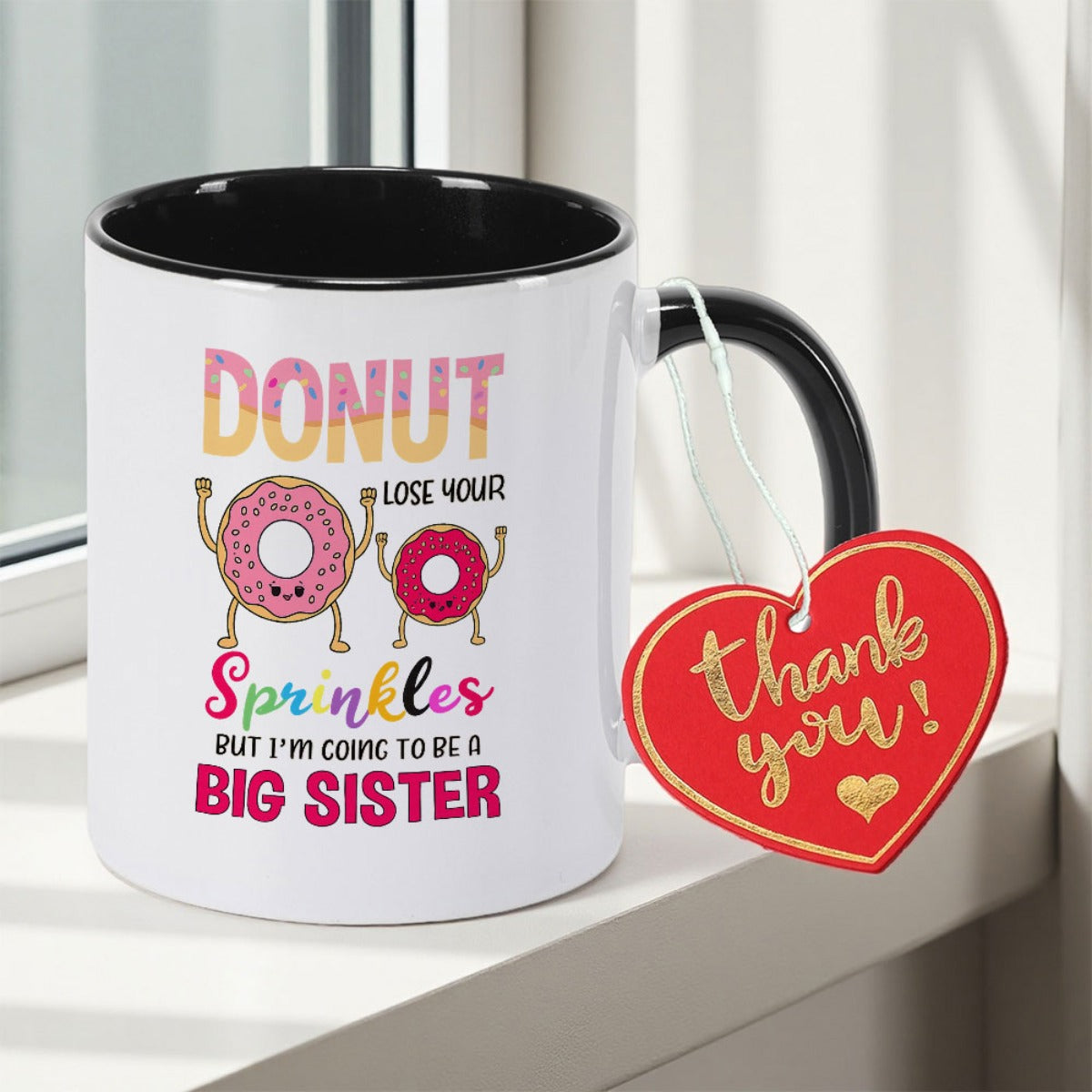 Tailorly Black Accent 11 oz Mug - Donut with text "Don't Lose Your Sprinkles"