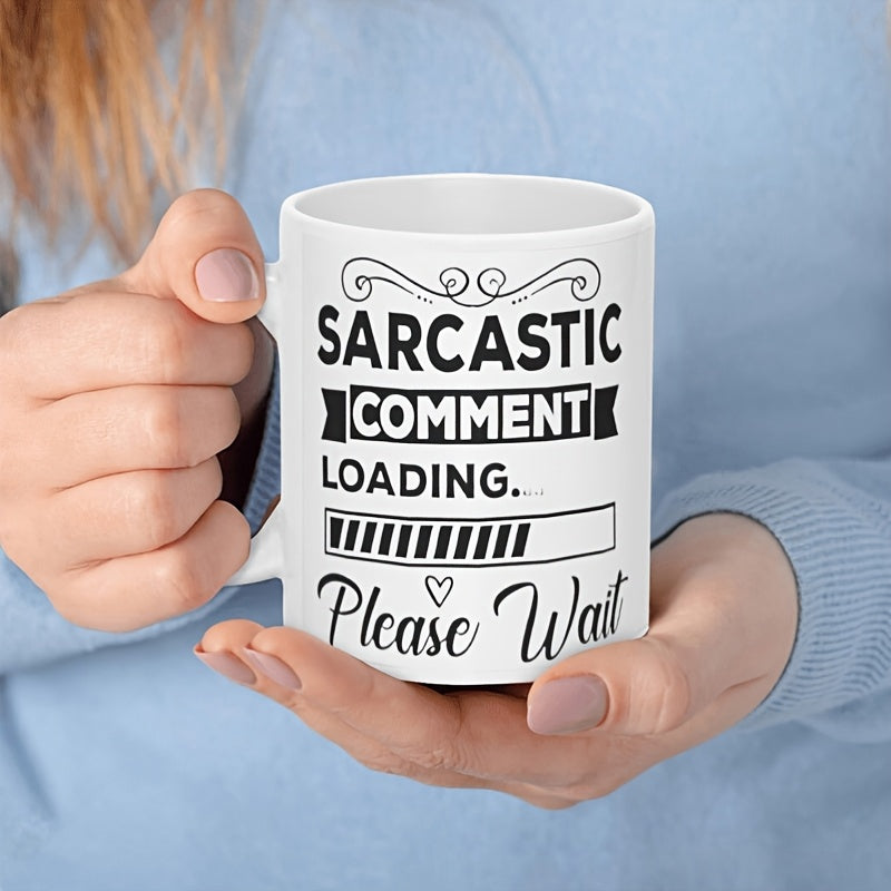 Tailorly White Ceramic 11 oz Mug - Sarcastic Comment Loading Please Wait Minimalist Loading Bar Featuring Heart And Decorative Swirl Accents Bar