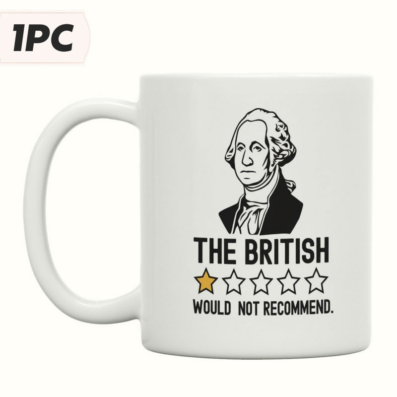 Tailorly White Ceramic 11 oz Mug - The British Would Not Recommend Classic Line Art Portrait Of Historical Leader With One Star Rating President
