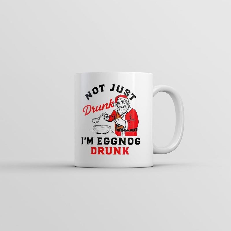 Tailorly White Ceramic 11 oz Mug - Not Just Drunk Im Eggnog Drunk Jolly Santa Claus Stirring A Bowl Holding Festive Beverage Bottle Santa
