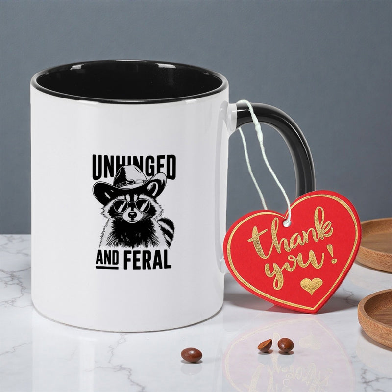 Tailorly Black Accent 11 oz Mug - humorous raccoon cowboy
