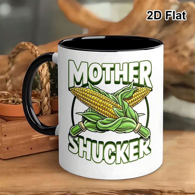 Tailorly Black Accent 11 oz Mug - mother shucker corn graphic