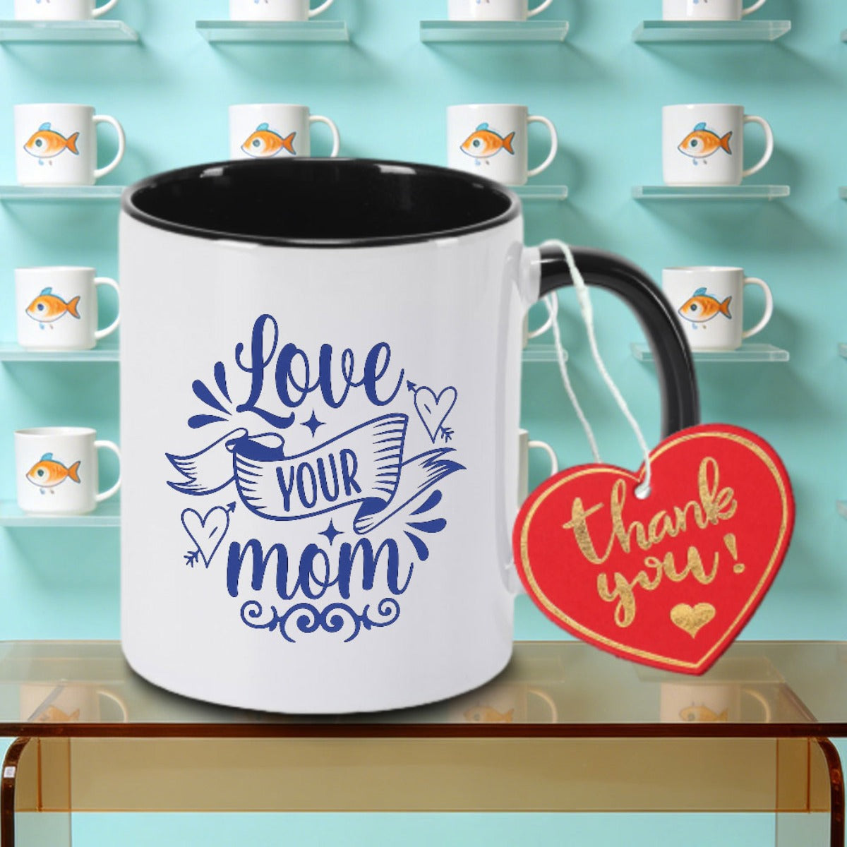 Tailorly Black Accent 11 oz Mug - love logo with text "Tea Milk Or Water" and Halloween theme