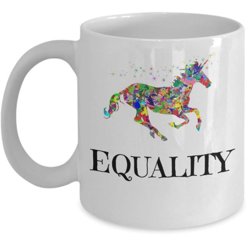 Tailorly White Ceramic 11 oz Mug - Equality Vibrant Splashing Rainbow Colors Forming A Running Majestic Magical Mythical Unicorn