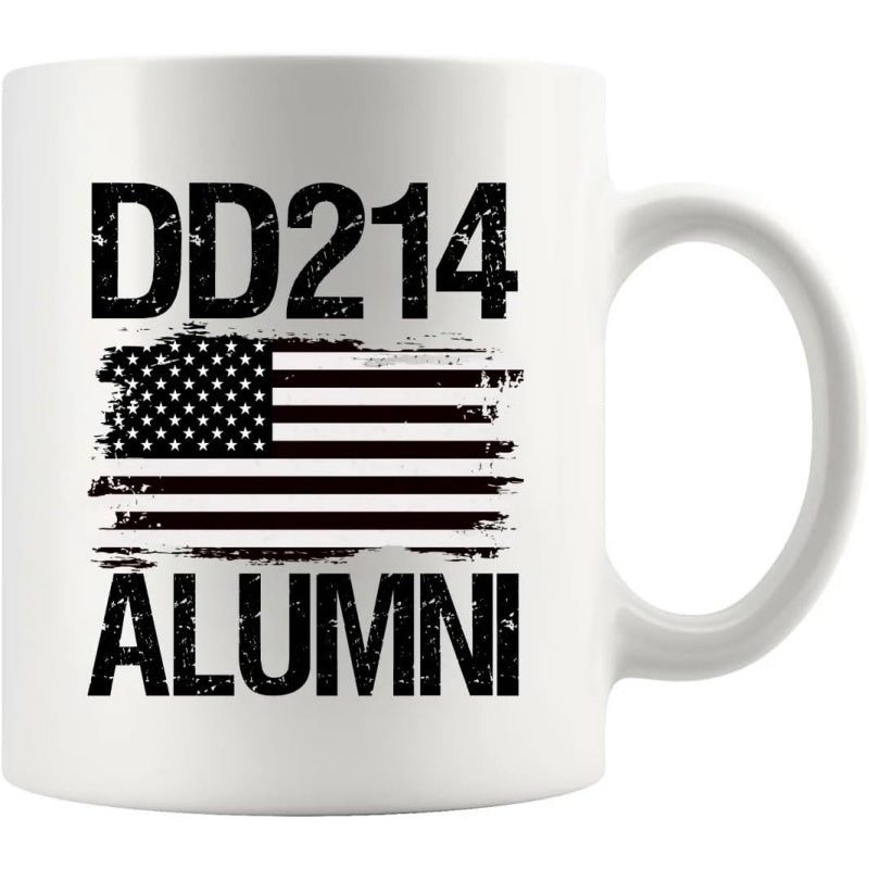 Tailorly White Ceramic 11 oz Mug - DD214 Alumni Distressed American Flag Pattern On A Classic Ceramic Mug