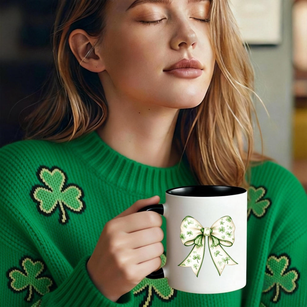 Tailorly Black Accent 11 oz Mug - clover pattern