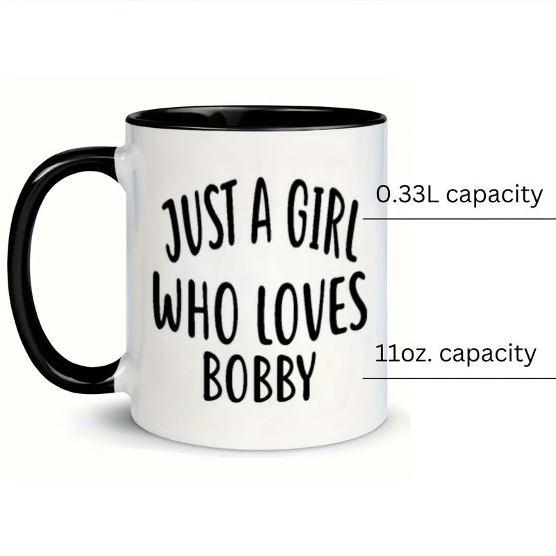 Tailorly Black Accent 11 oz Mug - girl bobby cartoon character