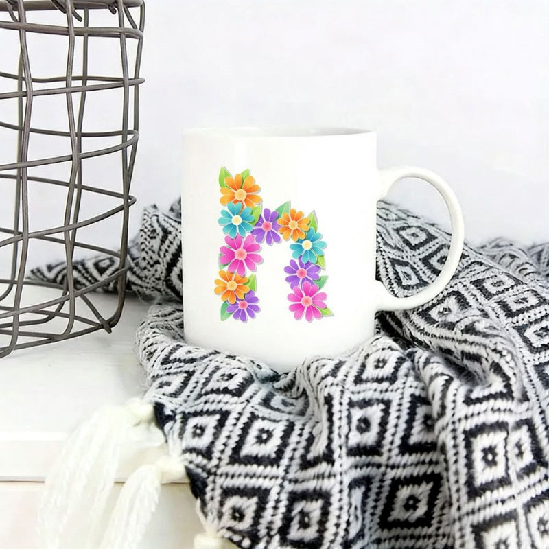 Tailorly White Ceramic 11 oz Mug - Vibrant Garden Petals Forming A Beautiful Lowercase Letter H Flower