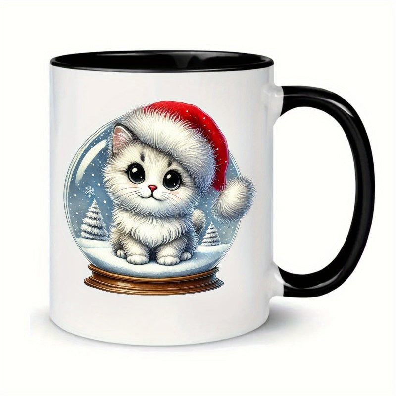 Tailorly Black Accent 11 oz Mug - santa kitten snowball