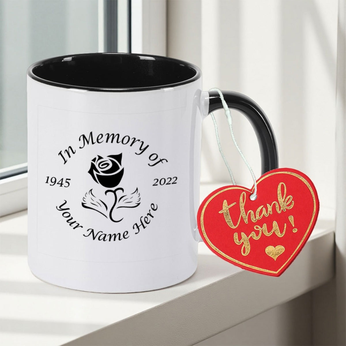 Tailorly Black Accent 11 oz Mug - Black rose and wings