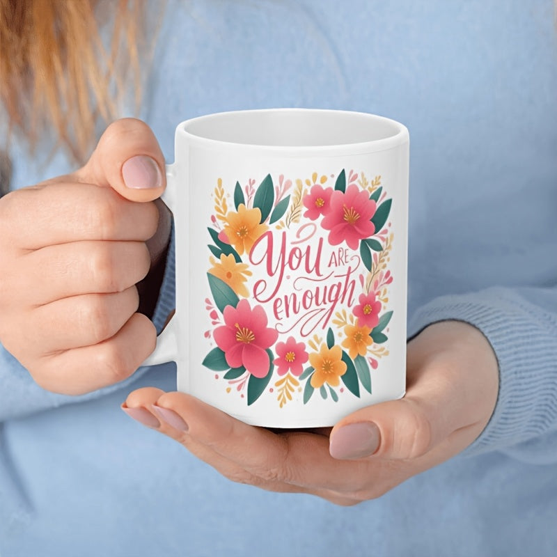 Tailorly White Ceramic 11 oz Mug - You Are Enough Vibrant Blooming Garden With Delicate Petals And Lush Green Leaves Flower